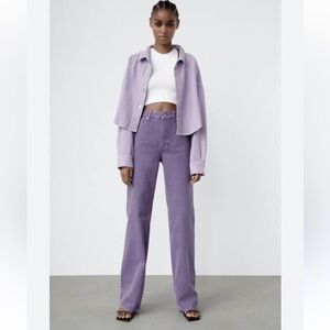 Zara Purple Highrise Wide Leg Raw Hem Jeans